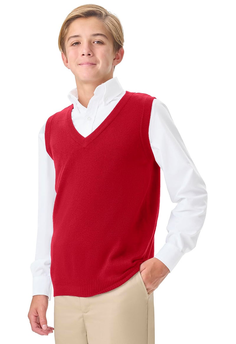 Classroom School Uniforms Men's Adult Unisex V-Neck Sweater Vest, Red, Large - Image 2